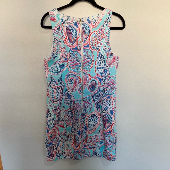 Lilly Pulitzer Gabby Shell Me About It Shift Dress Size 10 Turquoise Blue Coral - Picture 6 of 10